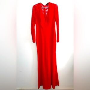 Maxi dress with lace sleeves and back - Red - L